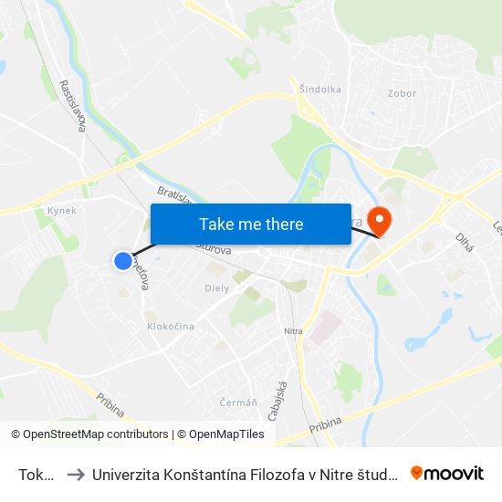 Tokajská to Univerzita Konštantína Filozofa v Nitre študentský domov UKF Nitra map