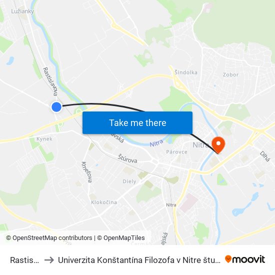 Rastislavova to Univerzita Konštantína Filozofa v Nitre študentský domov UKF Nitra map