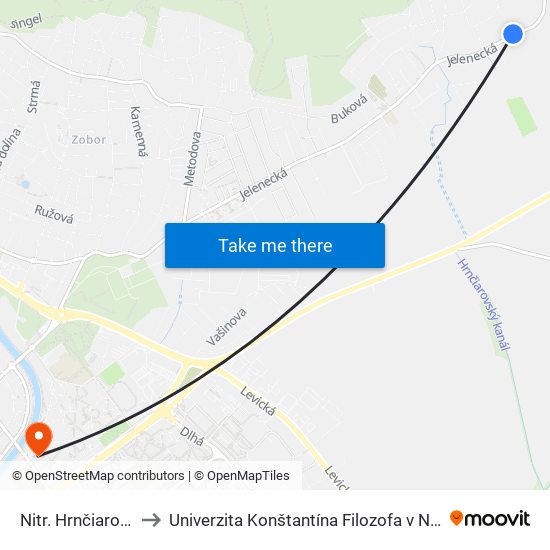 Nitr. Hrnčiarovce Šopronská to Univerzita Konštantína Filozofa v Nitre študentský domov UKF Nitra map