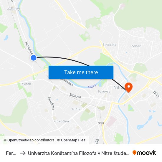 Ferrenit to Univerzita Konštantína Filozofa v Nitre študentský domov UKF Nitra map