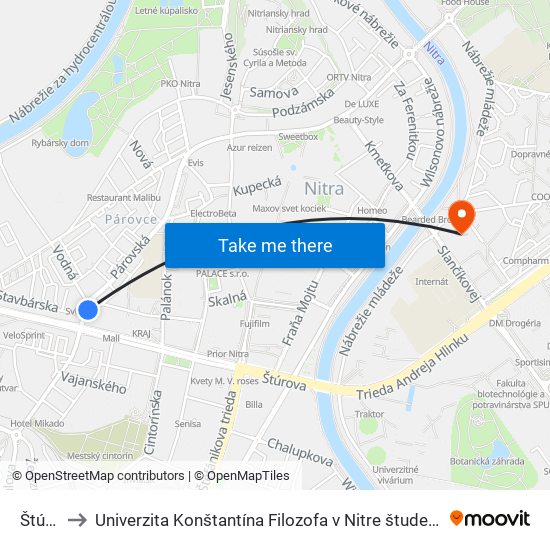 Štúrova to Univerzita Konštantína Filozofa v Nitre študentský domov UKF Nitra map