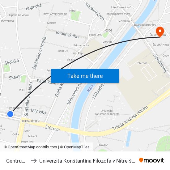 Centrum, Mlyny to Univerzita Konštantína Filozofa v Nitre študentský domov UKF Nitra map