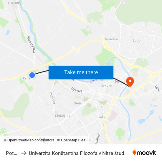 Potočná to Univerzita Konštantína Filozofa v Nitre študentský domov UKF Nitra map