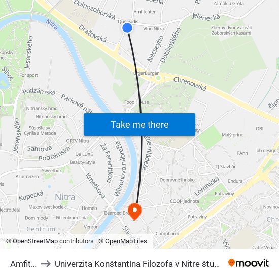 Amfiteáter to Univerzita Konštantína Filozofa v Nitre študentský domov UKF Nitra map