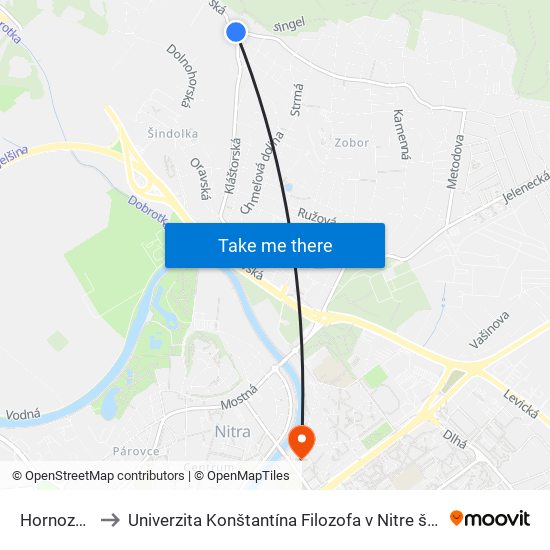 Hornozoborská to Univerzita Konštantína Filozofa v Nitre študentský domov UKF Nitra map