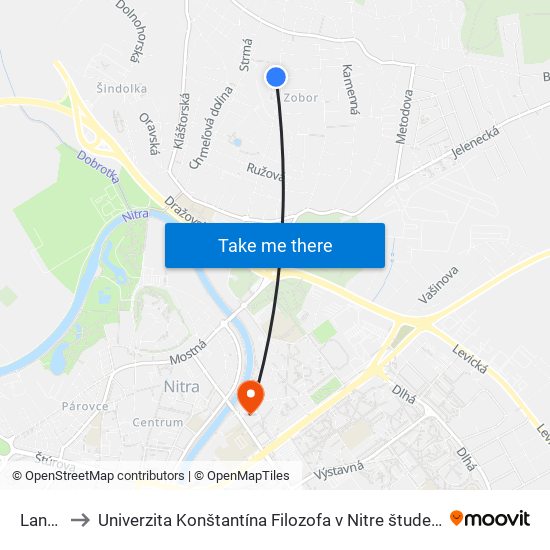 Lanovka to Univerzita Konštantína Filozofa v Nitre študentský domov UKF Nitra map