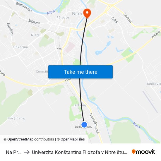 Na Priehon to Univerzita Konštantína Filozofa v Nitre študentský domov UKF Nitra map