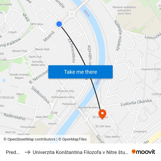 Predmostie to Univerzita Konštantína Filozofa v Nitre študentský domov UKF Nitra map