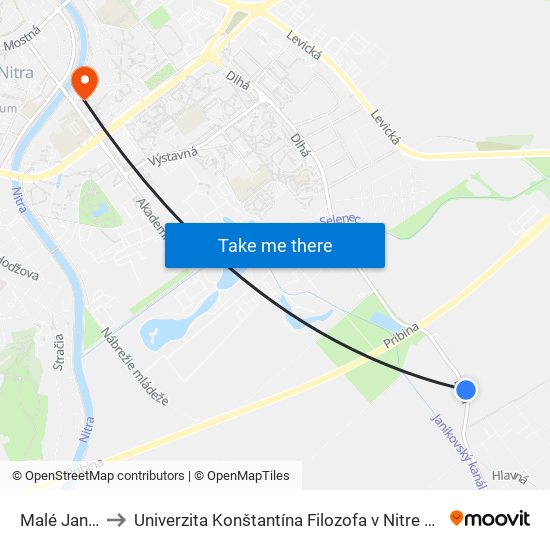 Malé Janíkovce II to Univerzita Konštantína Filozofa v Nitre študentský domov UKF Nitra map