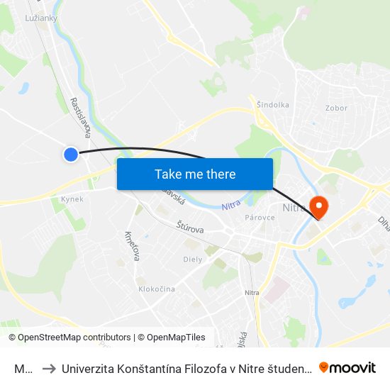 Metro to Univerzita Konštantína Filozofa v Nitre študentský domov UKF Nitra map