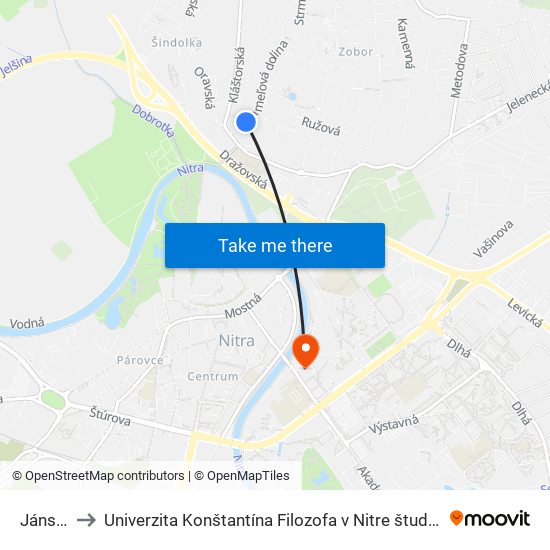 Jánskeho to Univerzita Konštantína Filozofa v Nitre študentský domov UKF Nitra map