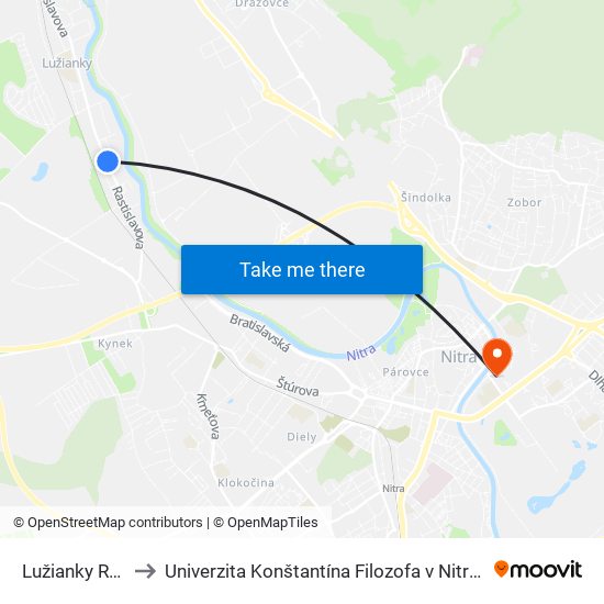 Lužianky Rastislavova to Univerzita Konštantína Filozofa v Nitre študentský domov UKF Nitra map