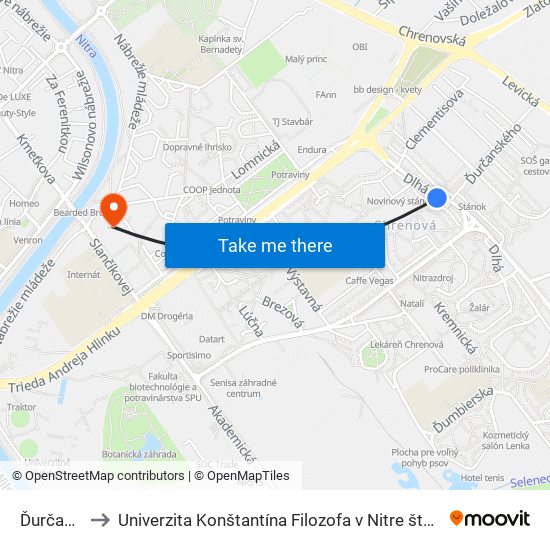 Ďurčanského to Univerzita Konštantína Filozofa v Nitre študentský domov UKF Nitra map