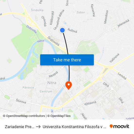 Zariadenie Pre Seniorov Zobor to Univerzita Konštantína Filozofa v Nitre študentský domov UKF Nitra map