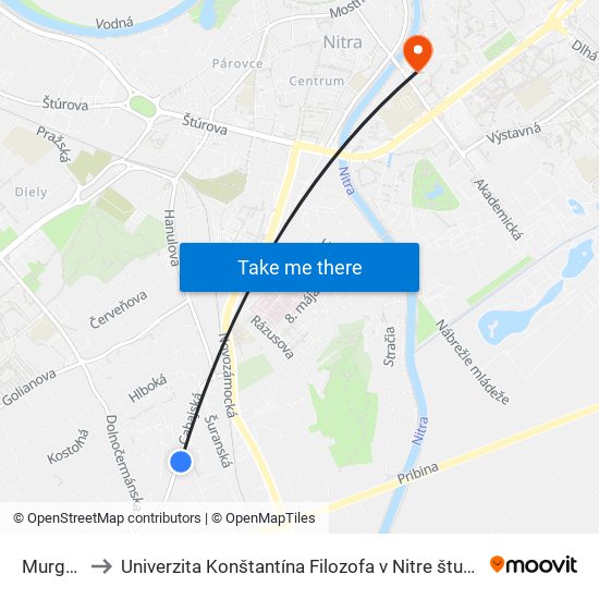 Murgašova to Univerzita Konštantína Filozofa v Nitre študentský domov UKF Nitra map