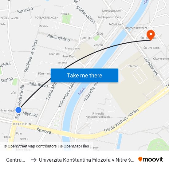 Centrum, Mlyny to Univerzita Konštantína Filozofa v Nitre študentský domov UKF Nitra map