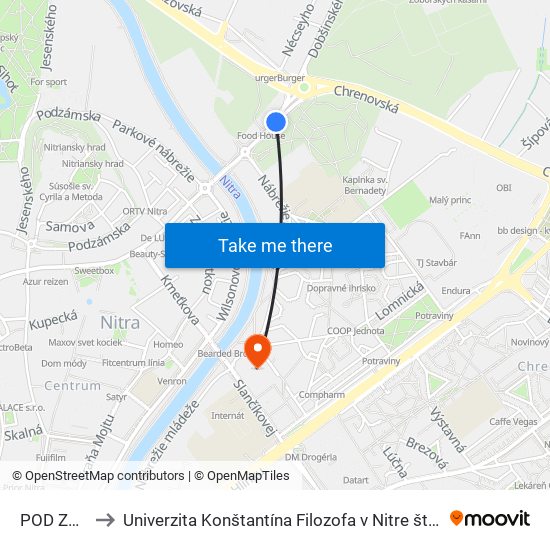 POD Zoborom to Univerzita Konštantína Filozofa v Nitre študentský domov UKF Nitra map