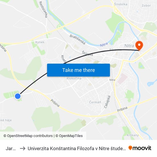 Jarocká to Univerzita Konštantína Filozofa v Nitre študentský domov UKF Nitra map