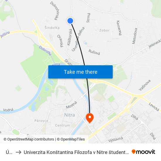 Úzka to Univerzita Konštantína Filozofa v Nitre študentský domov UKF Nitra map