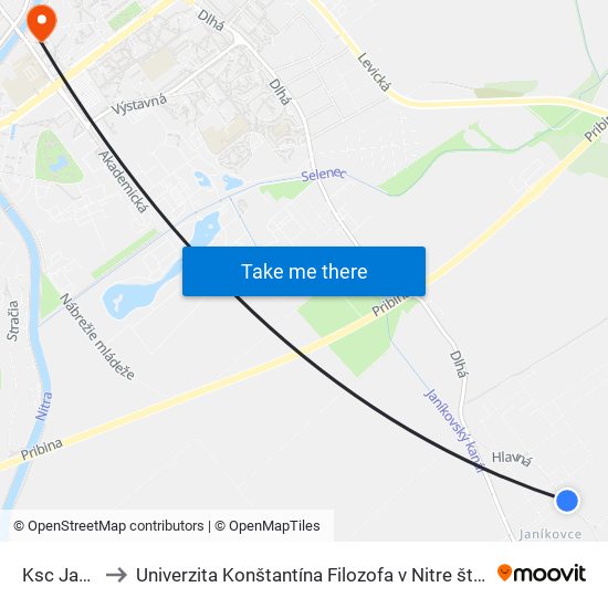 Ksc Janíkovce to Univerzita Konštantína Filozofa v Nitre študentský domov UKF Nitra map