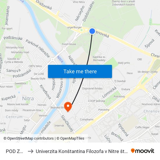 POD Zoborom to Univerzita Konštantína Filozofa v Nitre študentský domov UKF Nitra map