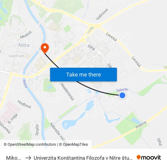 Mikov Dvor to Univerzita Konštantína Filozofa v Nitre študentský domov UKF Nitra map