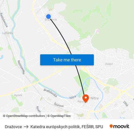 Dražovce to Katedra európskych politík, FEŠRR, SPU map