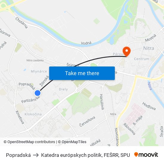 Popradská to Katedra európskych politík, FEŠRR, SPU map