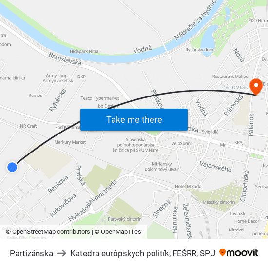 Partizánska to Katedra európskych politík, FEŠRR, SPU map