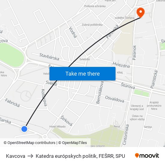 Kavcova to Katedra európskych politík, FEŠRR, SPU map