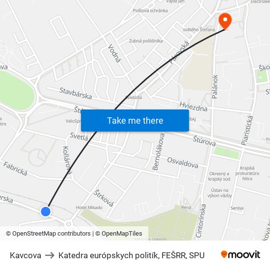 Kavcova to Katedra európskych politík, FEŠRR, SPU map