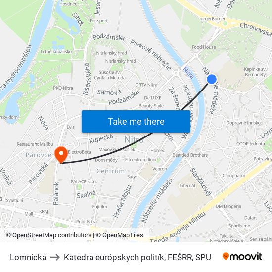 Lomnická to Katedra európskych politík, FEŠRR, SPU map