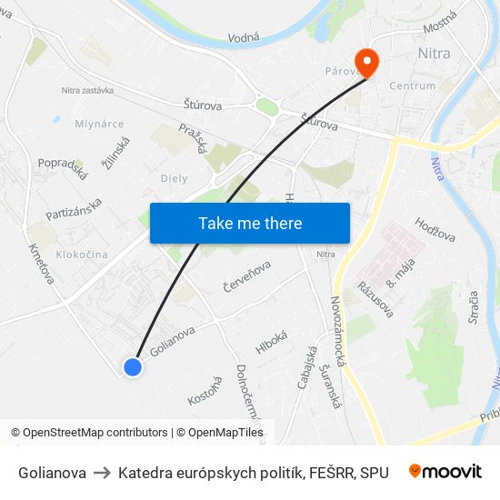 Golianova to Katedra európskych politík, FEŠRR, SPU map