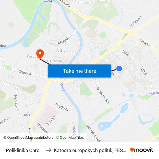 Poliklinika Chrenová to Katedra európskych politík, FEŠRR, SPU map