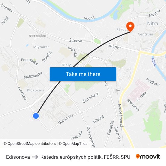 Edisonova to Katedra európskych politík, FEŠRR, SPU map