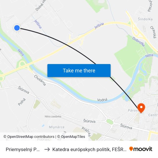 Priemyselný Park V to Katedra európskych politík, FEŠRR, SPU map