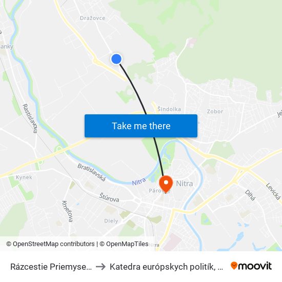 Rázcestie Priemyselný Park to Katedra európskych politík, FEŠRR, SPU map