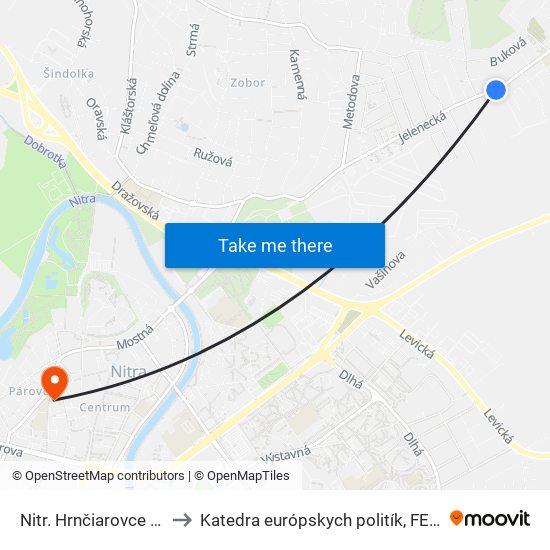 Nitr. Hrnčiarovce Krajná to Katedra európskych politík, FEŠRR, SPU map