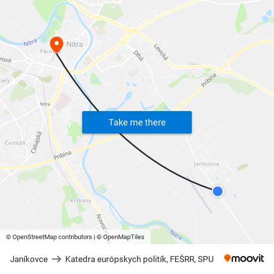 Janíkovce to Katedra európskych politík, FEŠRR, SPU map