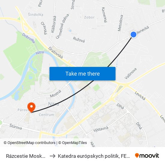 Rázcestie Moskovská to Katedra európskych politík, FEŠRR, SPU map