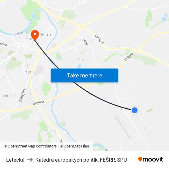 Letecká to Katedra európskych politík, FEŠRR, SPU map