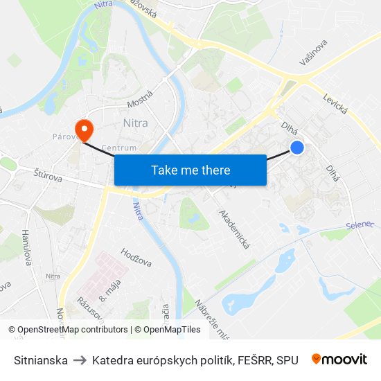 Sitnianska to Katedra európskych politík, FEŠRR, SPU map