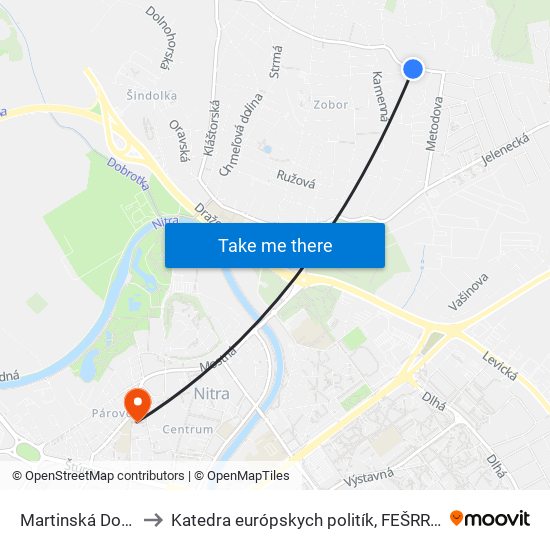 Martinská Dolina to Katedra európskych politík, FEŠRR, SPU map