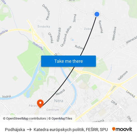 Podhájska to Katedra európskych politík, FEŠRR, SPU map