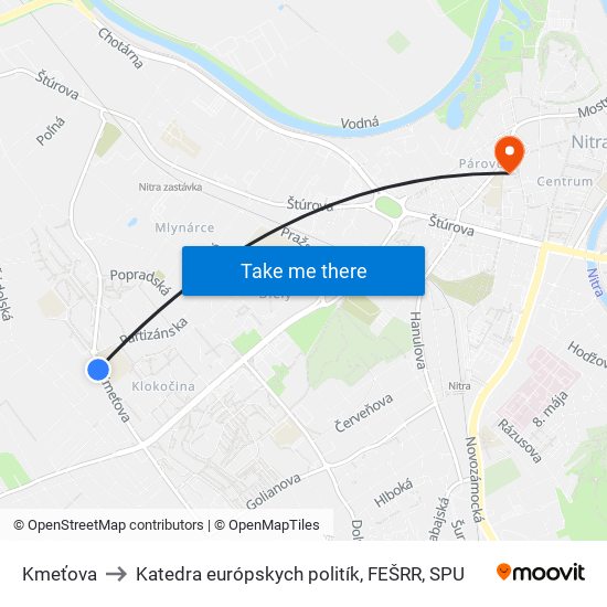 Kmeťova to Katedra európskych politík, FEŠRR, SPU map