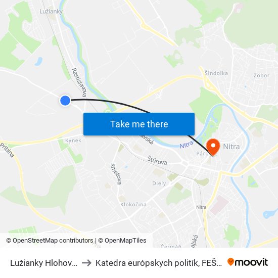 Lužianky Hlohovecká to Katedra európskych politík, FEŠRR, SPU map