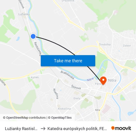 Lužianky Rastislavova to Katedra európskych politík, FEŠRR, SPU map