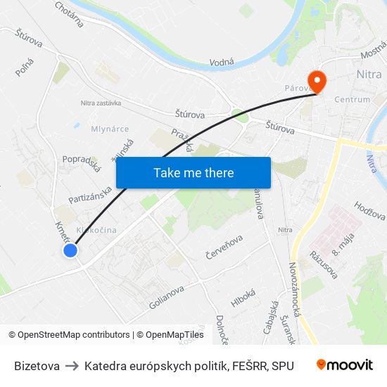 Bizetova to Katedra európskych politík, FEŠRR, SPU map