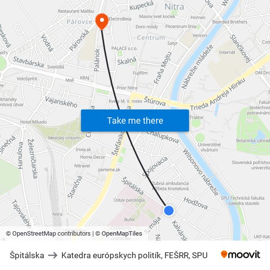 Špitálska to Katedra európskych politík, FEŠRR, SPU map