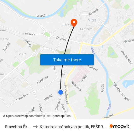 Stavebná Škola to Katedra európskych politík, FEŠRR, SPU map